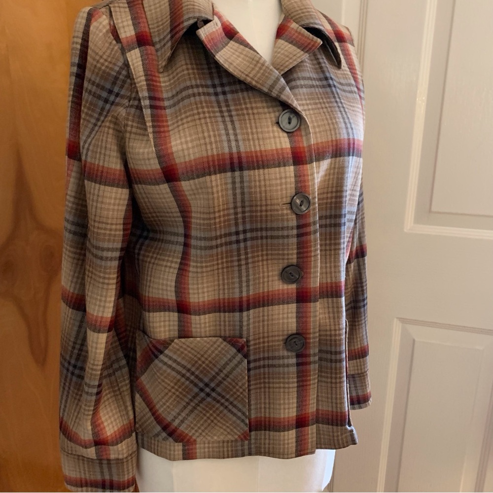 Classic Pendleton Wool Twill 49er Jacket M Womens Camel/Red Plaid with Pockets